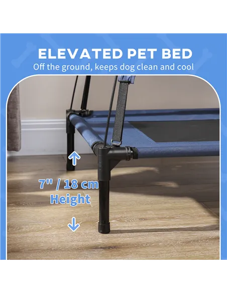 PawHut Raised Dog Bed Waterproof Elevated Pet Cot with Breathable Mesh UV Protection Canopy Blue, for Medium Dogs, 76 x 61 x 73c