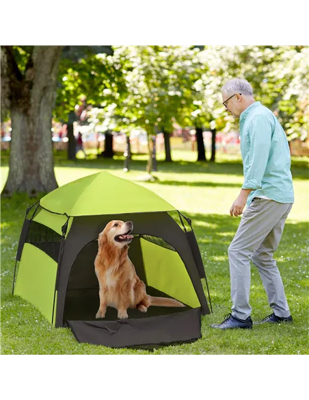 PawHut Foldable Dog Cat Tent with Water-Resistant Oxford, Carry Bag for Extra Large Dog, Green