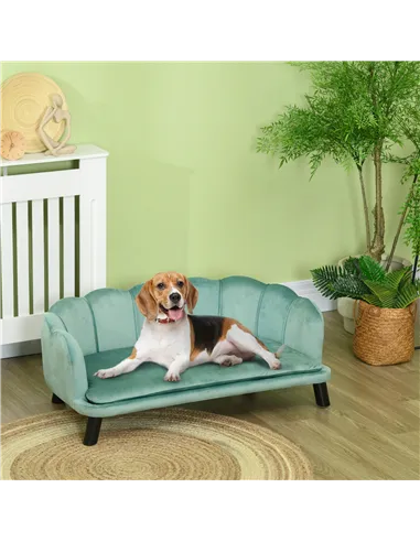 PawHut Dog Sofa, Pet Couch Bed for Medium, Large Dogs, with Legs, Cushion - Green