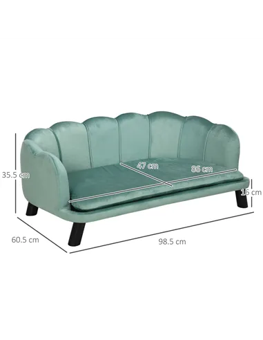 PawHut Dog Sofa, Pet Couch Bed for Medium, Large Dogs, with Legs, Cushion - Green