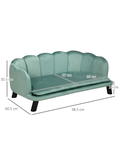 PawHut Dog Sofa, Pet Couch Bed for Medium, Large Dogs, with Legs, Cushion - Green