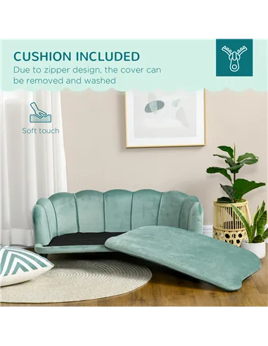 PawHut Dog Sofa, Pet Couch Bed for Medium, Large Dogs, with Legs, Cushion - Green