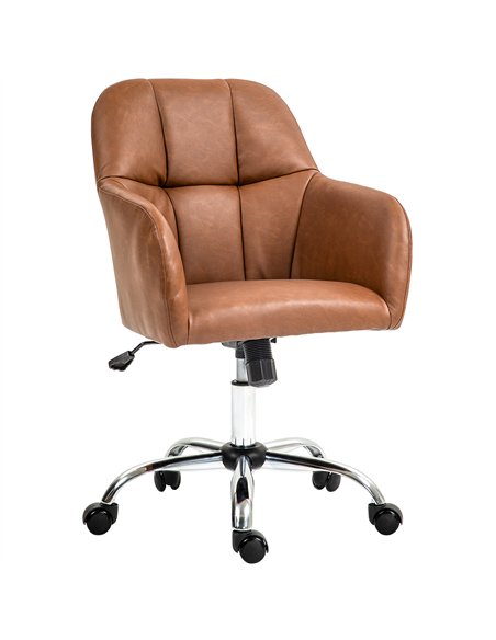 HOMCOM Faux Leather Tub Office Chair, with Wheels - Brown