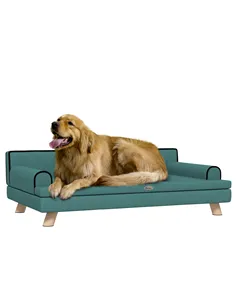 PawHut Dog Sofa, with Wooden Legs, Water-Resistant Fabric, for Medium & Large Dogs - Green