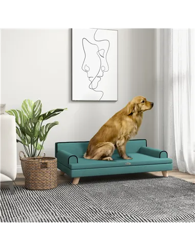 PawHut Dog Sofa, with Wooden Legs, Water-Resistant Fabric, for Medium & Large Dogs - Green