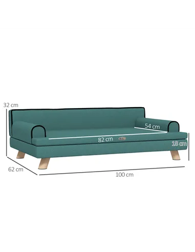 PawHut Dog Sofa, with Wooden Legs, Water-Resistant Fabric, for Medium & Large Dogs - Green