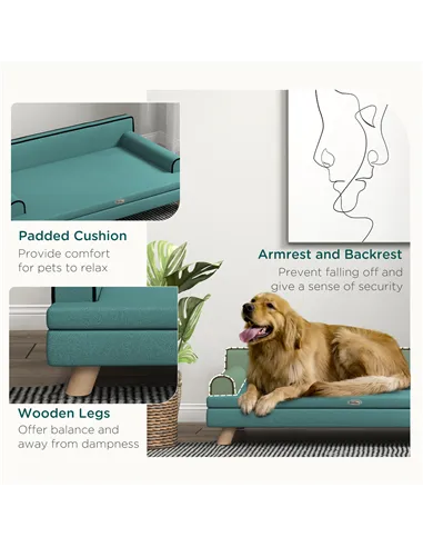 PawHut Dog Sofa, with Wooden Legs, Water-Resistant Fabric, for Medium & Large Dogs - Green