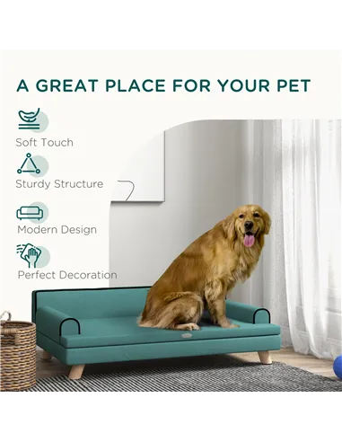 PawHut Dog Sofa, with Wooden Legs, Water-Resistant Fabric, for Medium & Large Dogs - Green