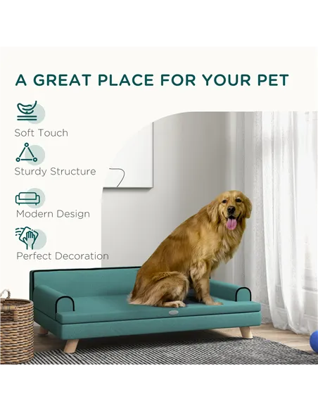 PawHut Dog Sofa, with Wooden Legs, Water-Resistant Fabric, for Medium & Large Dogs - Green