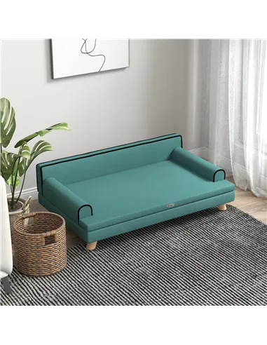 PawHut Dog Sofa, with Wooden Legs, Water-Resistant Fabric, for Medium & Large Dogs - Green