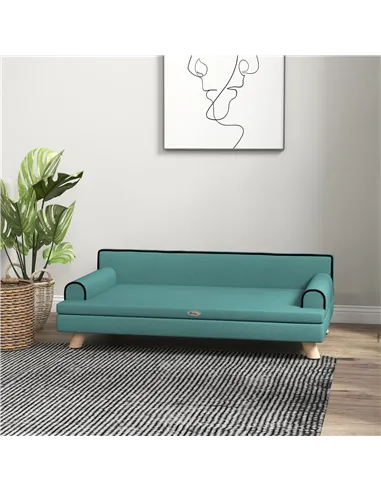 PawHut Dog Sofa, with Wooden Legs, Water-Resistant Fabric, for Medium & Large Dogs - Green