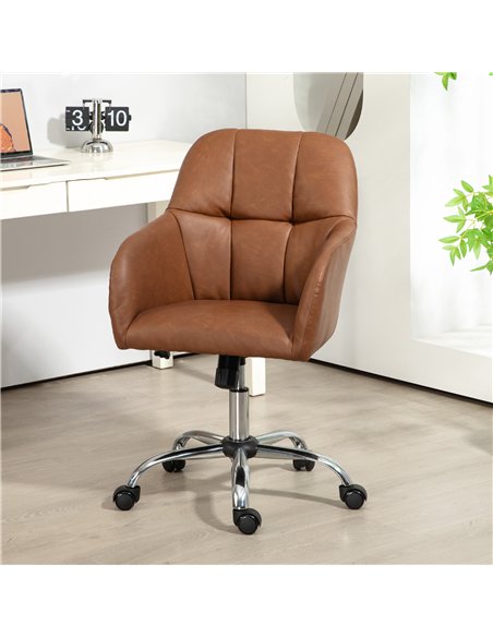 HOMCOM Faux Leather Tub Office Chair, with Wheels - Brown