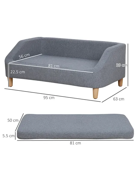 PawHut Dog Sofa, pet Bed, with Soft Cushion, Washable Cover, for Small, Medium & Large Dogs - Grey