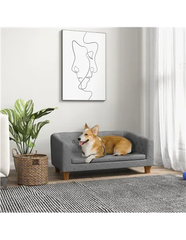 PawHut Dog Sofa Bed w/ Soft Cushion for Medium Dogs - Grey