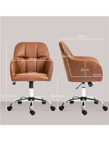 HOMCOM Faux Leather Tub Office Chair, with Wheels - Brown