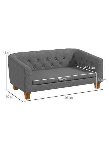 PawHut Dog Sofa Bed w/ Soft Cushion for Medium Dogs - Grey