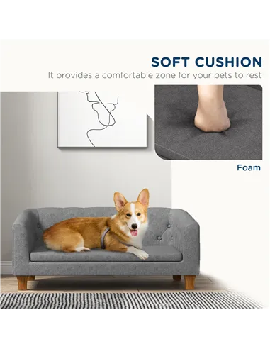 PawHut Dog Sofa Bed w/ Soft Cushion for Medium Dogs - Grey
