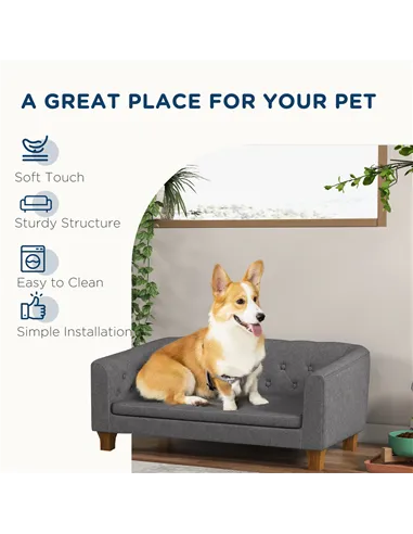 PawHut Dog Sofa Bed w/ Soft Cushion for Medium Dogs - Grey
