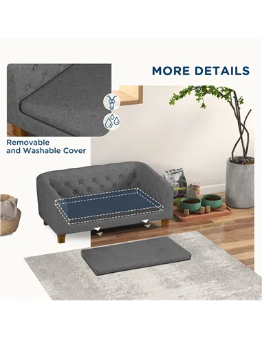 PawHut Dog Sofa Bed w/ Soft Cushion for Medium Dogs - Grey