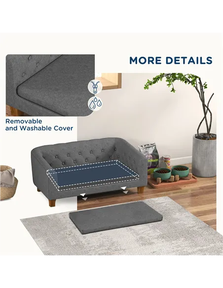 PawHut Dog Sofa Bed w/ Soft Cushion for Medium Dogs - Grey