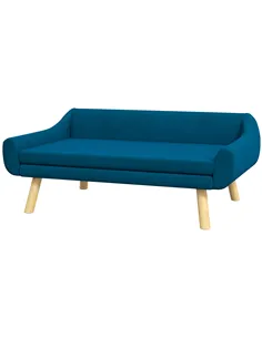 PawHut Dog Couch with Soft Cushion, Pet Sofa Bed with Wooden Frame, Removable Cover, for Medium and Large Dogs, Blue