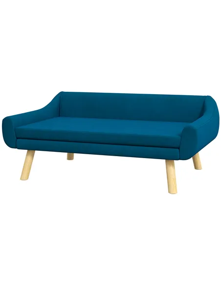 PawHut Dog Couch with Soft Cushion, Pet Sofa Bed with Wooden Frame, Removable Cover, for Medium and Large Dogs, Blue