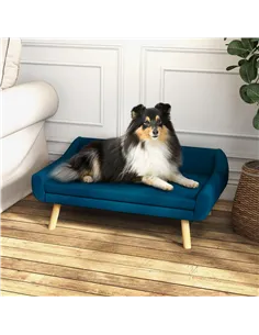 PawHut Dog Couch with Soft Cushion, Pet Sofa Bed with Wooden Frame, Removable Cover, for Medium and Large Dogs, Blue 2