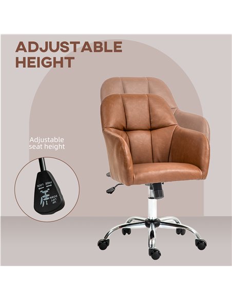 HOMCOM Faux Leather Tub Office Chair, with Wheels - Brown