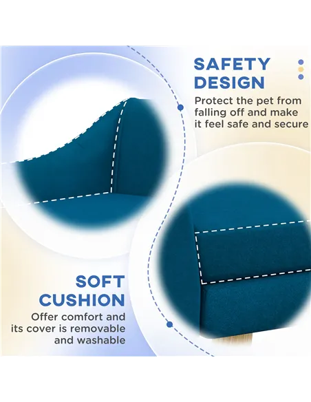 PawHut Dog Couch with Soft Cushion, Pet Sofa Bed with Wooden Frame, Removable Cover, for Medium and Large Dogs, Blue