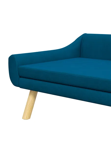 PawHut Dog Couch with Soft Cushion, Pet Sofa Bed with Wooden Frame, Removable Cover, for Medium and Large Dogs, Blue