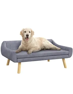 PawHut Dog Couch with Soft Cushion, Pet Sofa Bed with Wooden Frame, Removable Cover, for Medium and Large Dogs, Grey