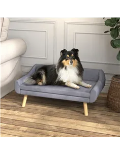 PawHut Dog Couch with Soft Cushion, Pet Sofa Bed with Wooden Frame, Removable Cover, for Medium and Large Dogs, Grey 2