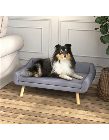 PawHut Dog Couch with Soft Cushion, Pet Sofa Bed with Wooden Frame, Removable Cover, for Medium and Large Dogs, Grey
