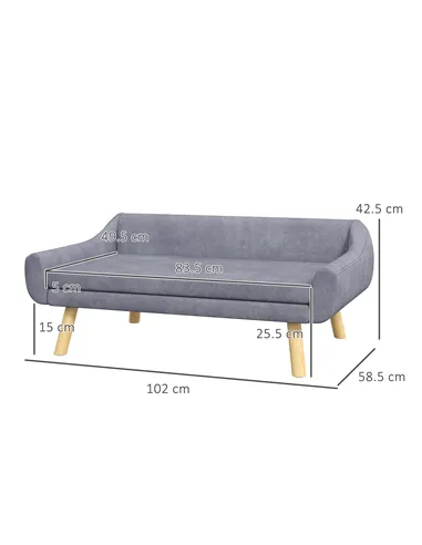 PawHut Dog Couch with Soft Cushion, Pet Sofa Bed with Wooden Frame, Removable Cover, for Medium and Large Dogs, Grey