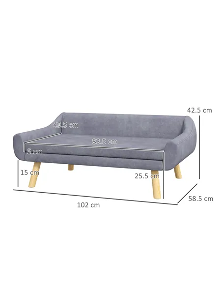 PawHut Dog Couch with Soft Cushion, Pet Sofa Bed with Wooden Frame, Removable Cover, for Medium and Large Dogs, Grey