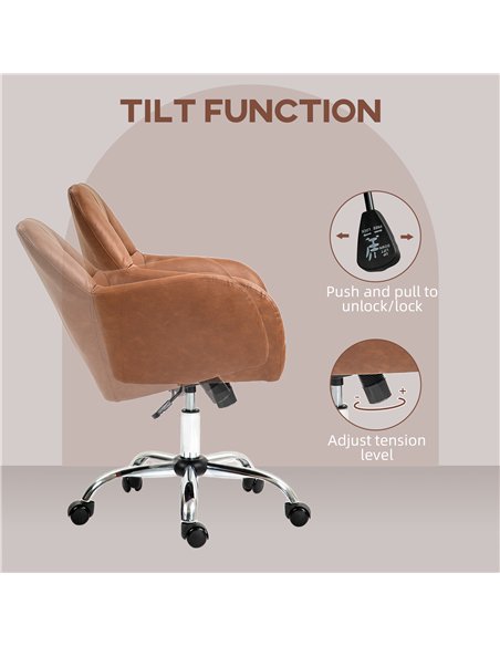 HOMCOM Faux Leather Tub Office Chair, with Wheels - Brown