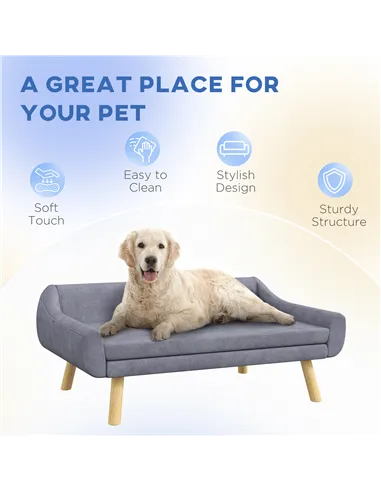 PawHut Dog Couch with Soft Cushion, Pet Sofa Bed with Wooden Frame, Removable Cover, for Medium and Large Dogs, Grey