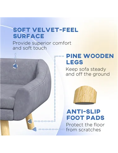 PawHut Dog Couch with Soft Cushion, Pet Sofa Bed with Wooden Frame, Removable Cover, for Medium and Large Dogs, Grey