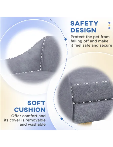 PawHut Dog Couch with Soft Cushion, Pet Sofa Bed with Wooden Frame, Removable Cover, for Medium and Large Dogs, Grey