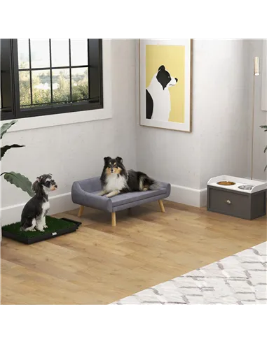 PawHut Dog Couch with Soft Cushion, Pet Sofa Bed with Wooden Frame, Removable Cover, for Medium and Large Dogs, Grey