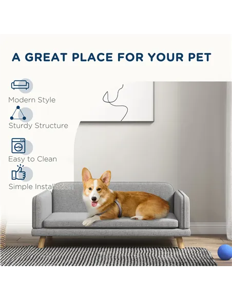 PawHut Pet Sofa for Medium Dogs, with Water-Resistant Fabric, Four Legs - Grey