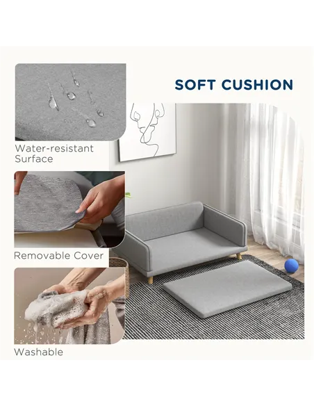 PawHut Pet Sofa for Medium Dogs, with Water-Resistant Fabric, Four Legs - Grey