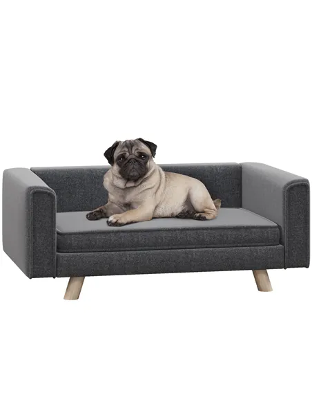 PawHut Elevated Dog Sofa Bed, with Cushion, for Medium and Small Dogs, Grey