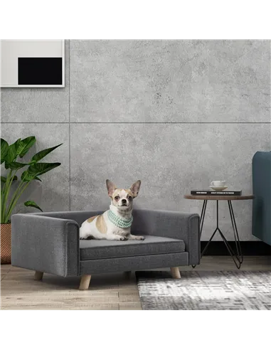 PawHut Elevated Dog Sofa Bed, with Cushion, for Medium and Small Dogs, Grey