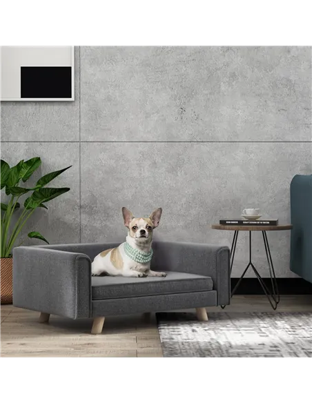 PawHut Elevated Dog Sofa Bed, with Cushion, for Medium and Small Dogs, Grey