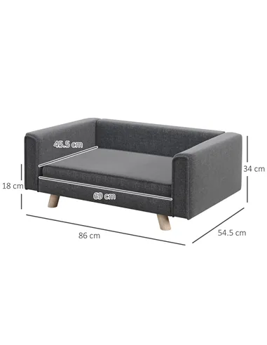 PawHut Elevated Dog Sofa Bed, with Cushion, for Medium and Small Dogs, Grey