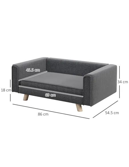 PawHut Elevated Dog Sofa Bed, with Cushion, for Medium and Small Dogs, Grey