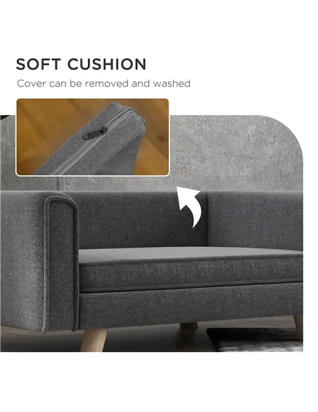 PawHut Elevated Dog Sofa Bed, with Cushion, for Medium and Small Dogs, Grey