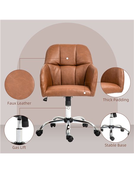 HOMCOM Faux Leather Tub Office Chair, with Wheels - Brown