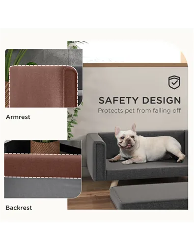 PawHut Elevated Dog Sofa Bed, with Cushion, for Medium and Small Dogs, Grey